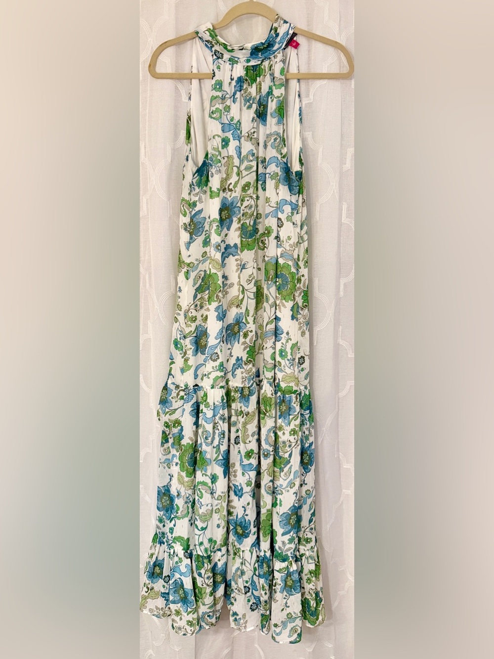 Vince Camuto Blue Green Floral Halter Maxi Dress Size Large Boho Flowy - Picture 5 of 9